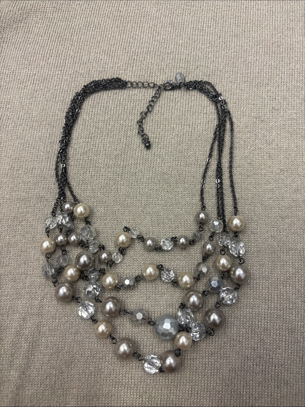 Lia Sophia Multi-Strand Pearl and Crystal Necklace in Gray and Cream